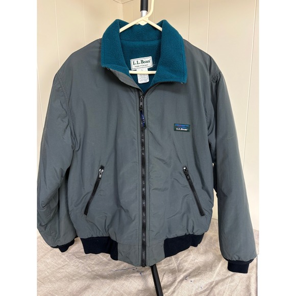L.L. Bean Other - L.L. Bean Warm-Up Jacket Mens L Gray Teal Fleece Lined Thinsulate Bomber 5941
